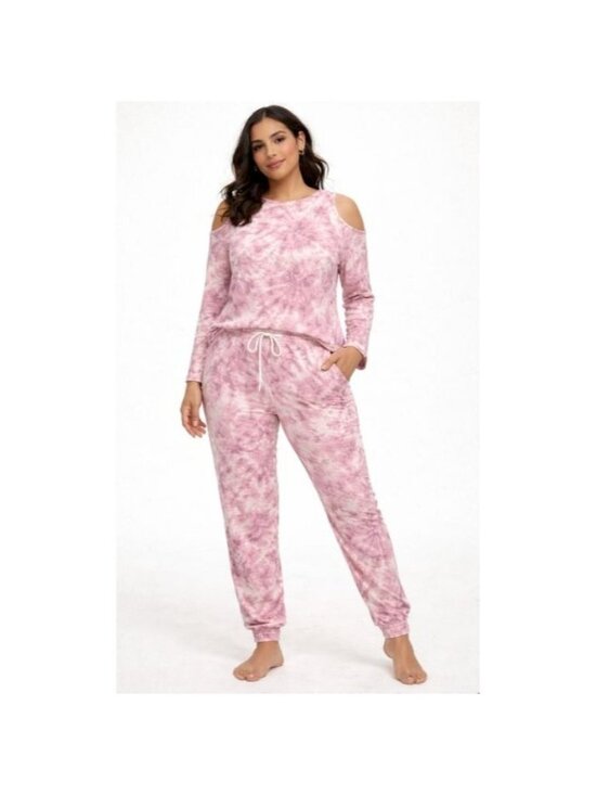 Other - Studio 1886 Cold Shoulder Tie-Dye Pink & White Lounge Set Size Large